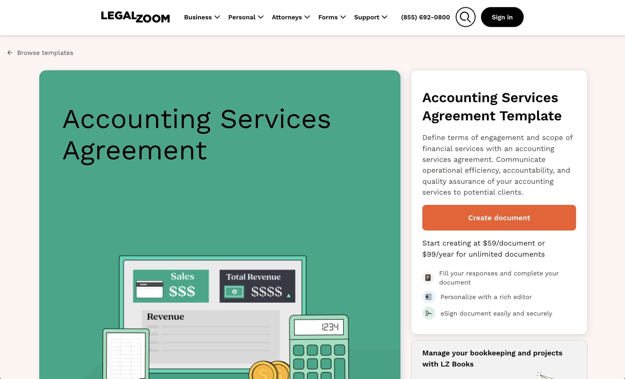 Legal Zoom accounting contract