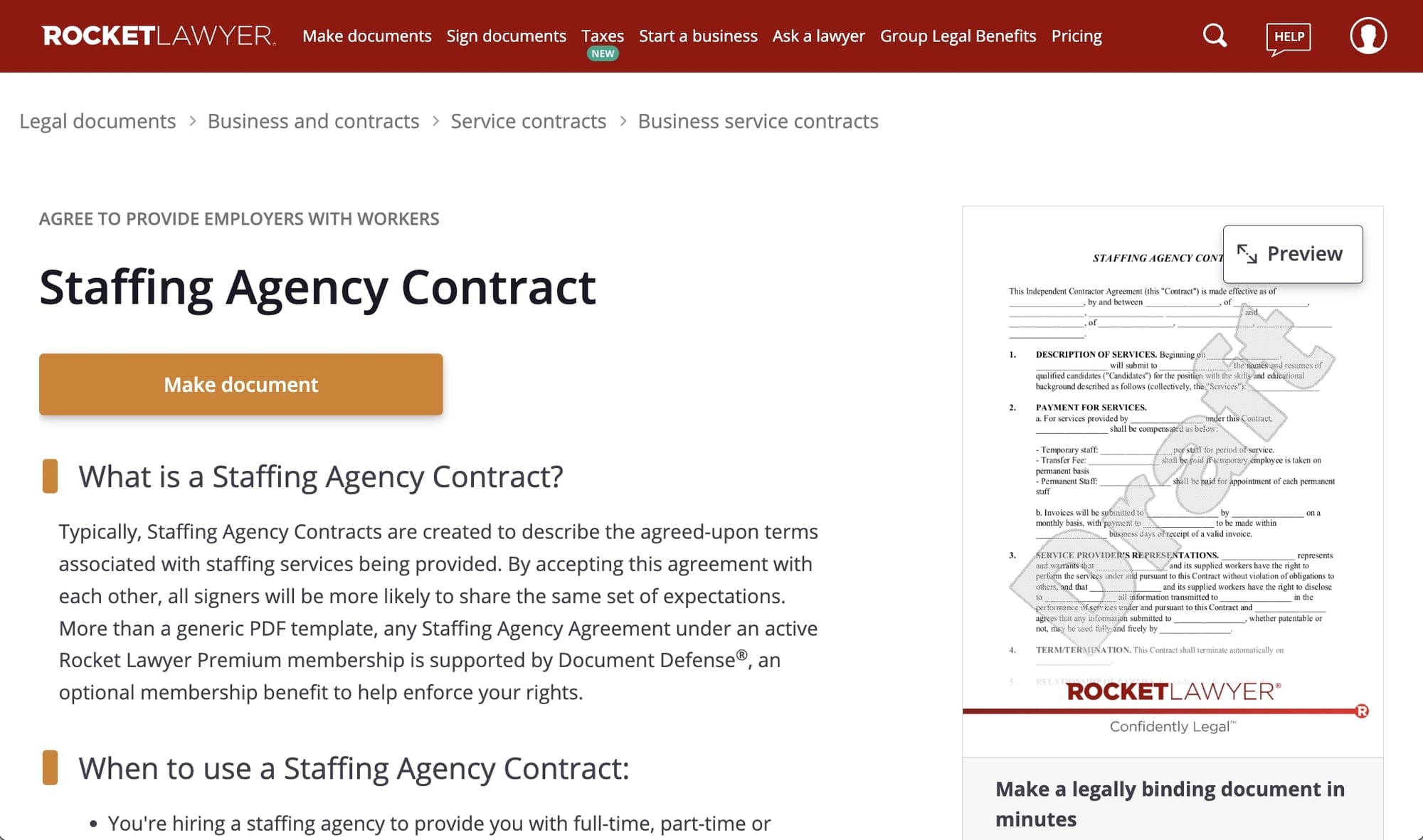 Rocket Lawyer's Staffing agency contract