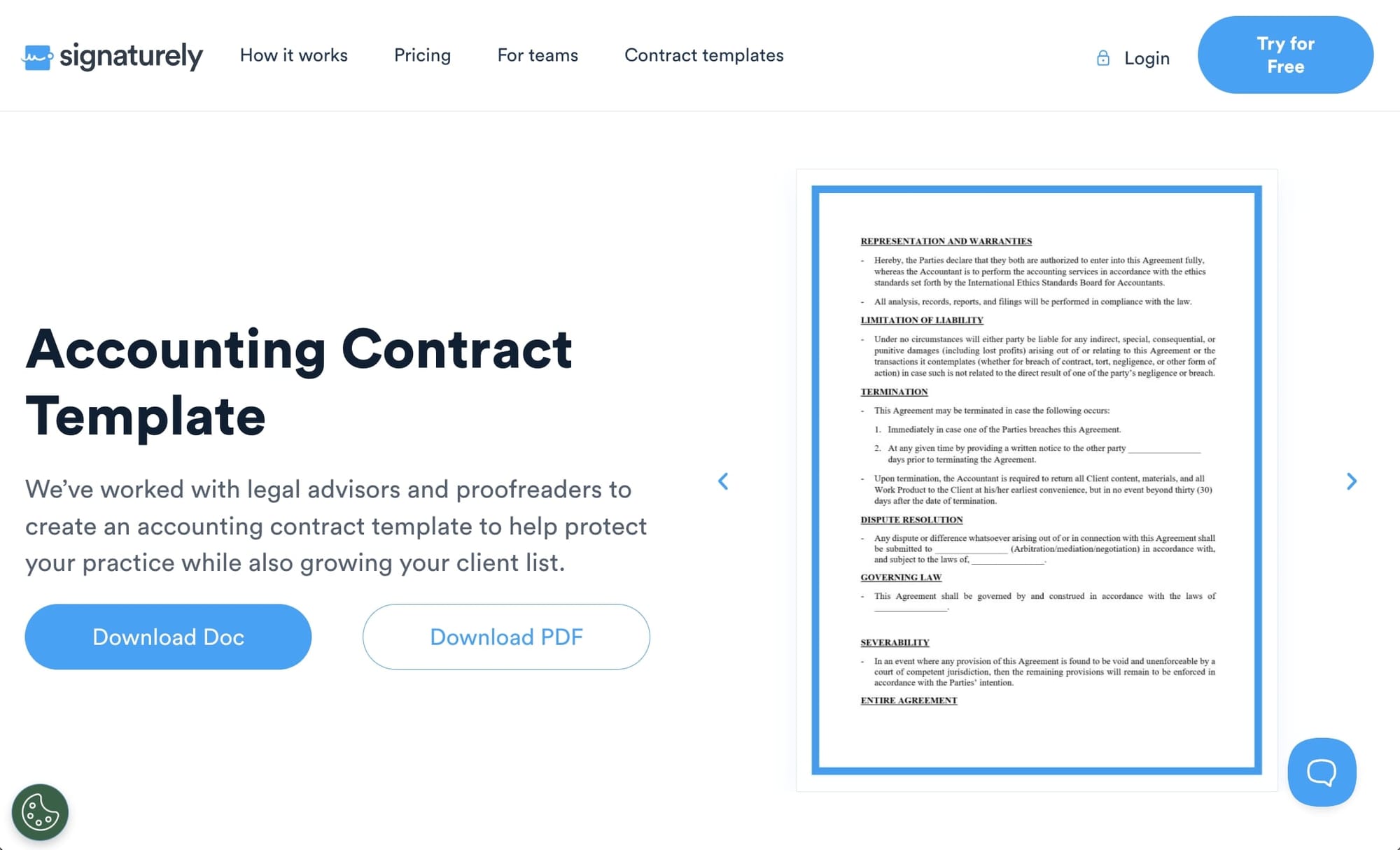 Signaturely accounting contract