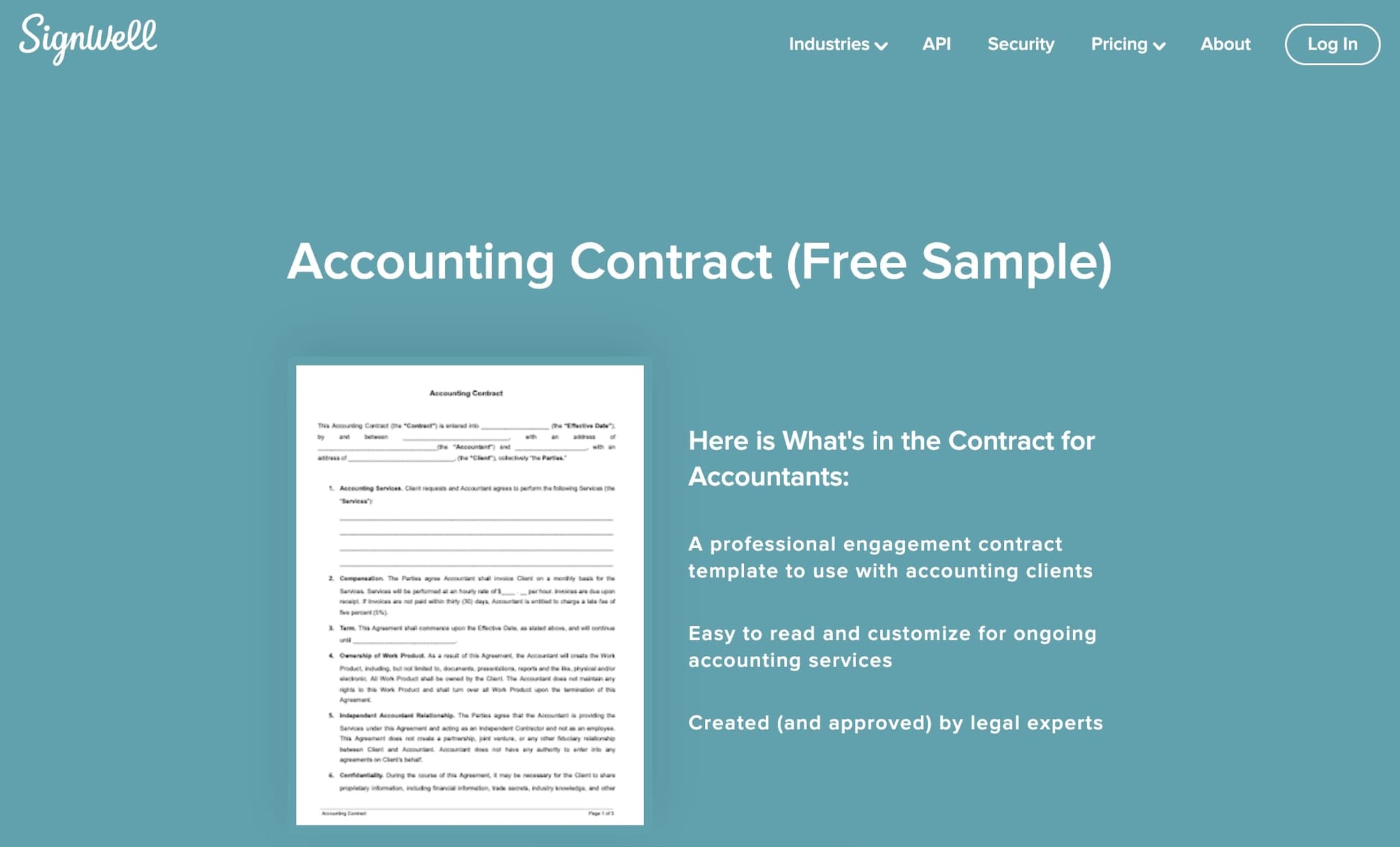 SignWell accounting contract